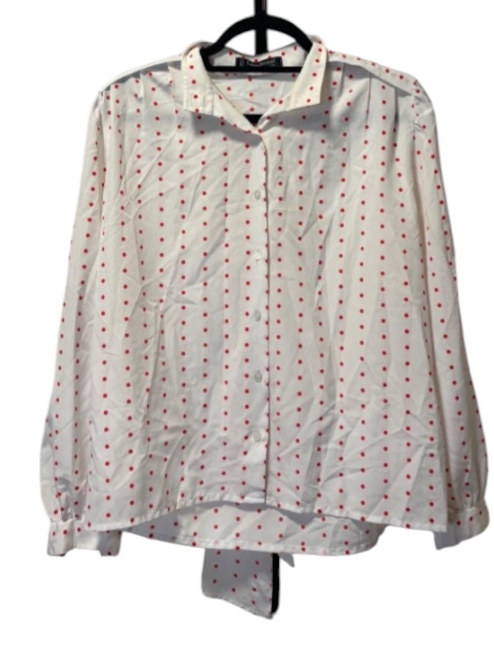 Louis Feraud White Button-Up Blouse with Red Polka Dots